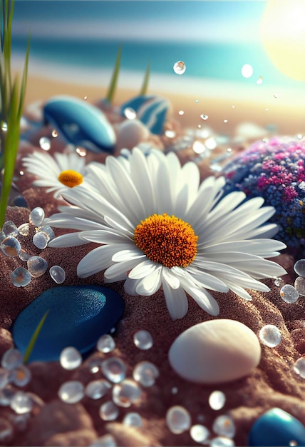 Fleur blanche assise au sommet d'une ai générative de plage de sable