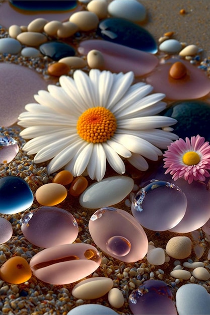 Fleur blanche assise au sommet d'une ai générative de plage de sable