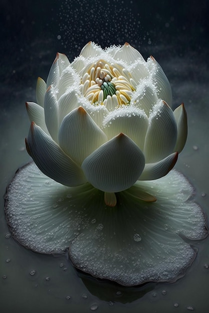 Fleur blanche assise sur un plan d'eau ai génératif
