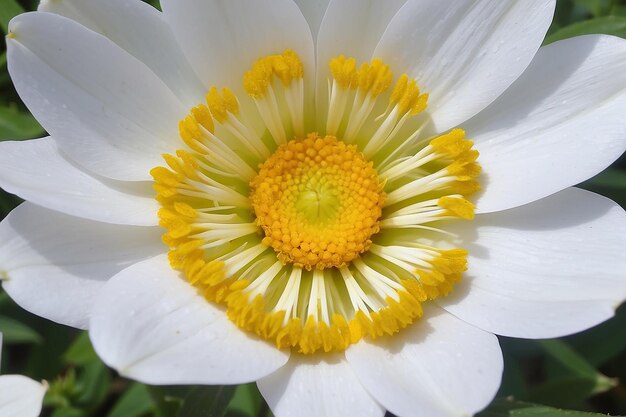 Une fleur blanche au centre jaune et un centre jaune