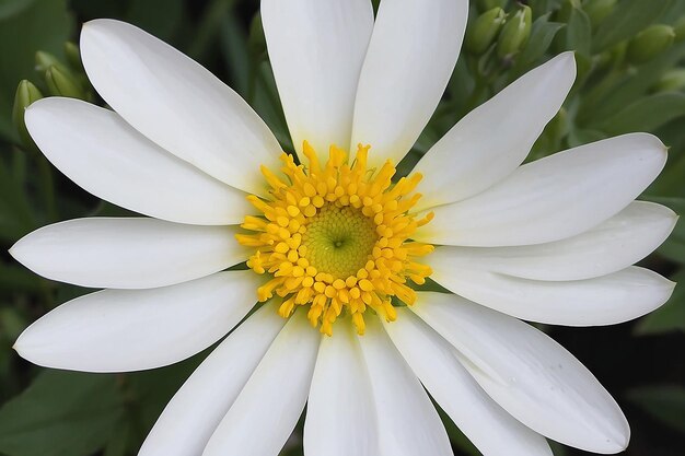 Une fleur blanche au centre jaune et un centre jaune