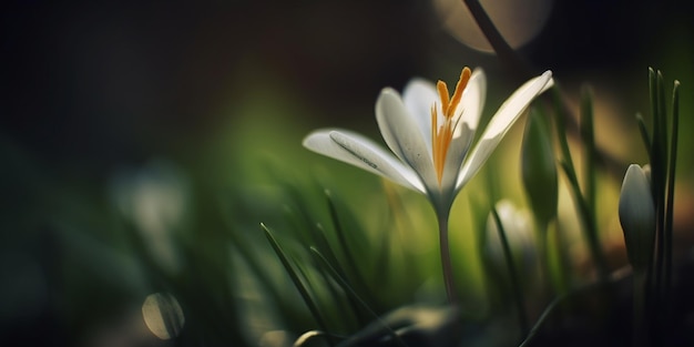 Une fleur blanche dans l'herbe