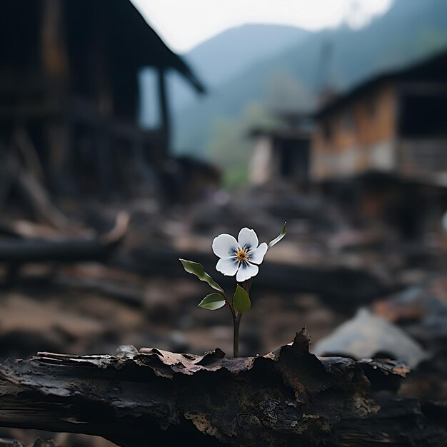 Fleur blanche dans une zone de guerre