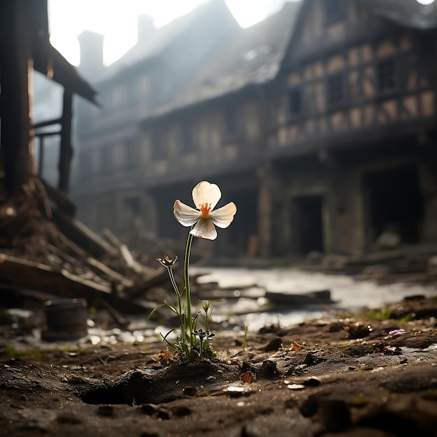 Fleur blanche dans une zone de guerre