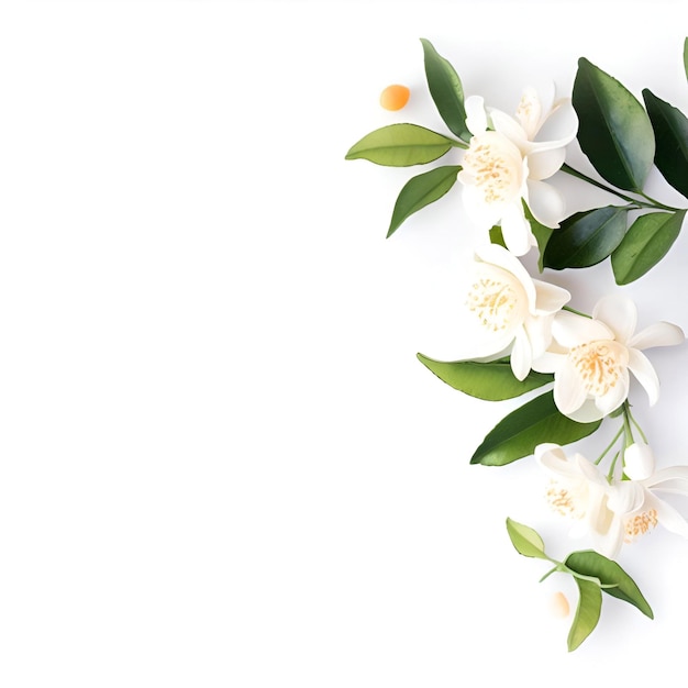 Une fleur blanche avec des feuilles orange est sur un fond blanc ai générative