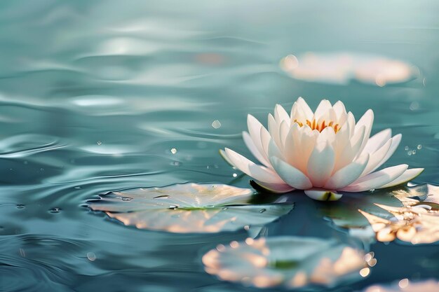 Photo une fleur blanche flottant au-dessus d'un plan d'eau