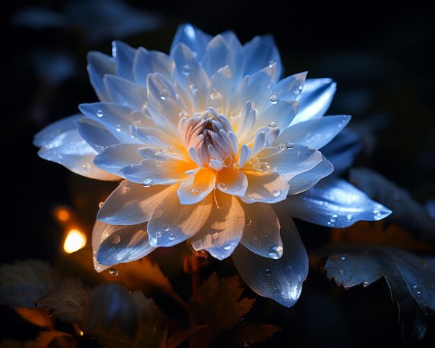 Une fleur blanche avec des gouttelettes d'eau dessus