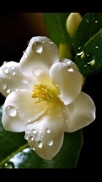 Photo une fleur blanche avec des gouttes d'eau dessus