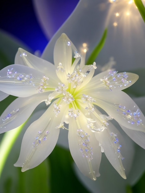 Une fleur blanche avec des gouttes d'eau dessus