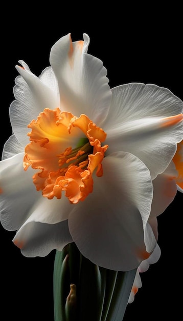 Une fleur blanche et orange avec un centre jaune et une fleur blanche avec un fond noir.