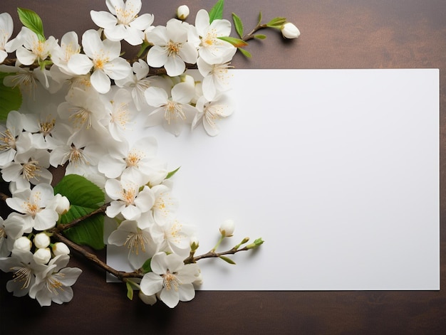 Fleur blanche avec papier pour la conception de couche plate de l'espace de texte