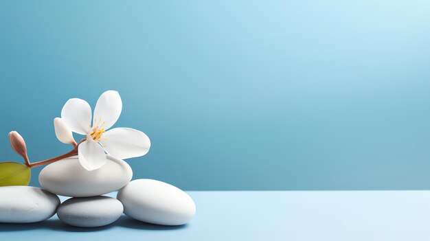 Photo une fleur blanche sur une pile de pierres