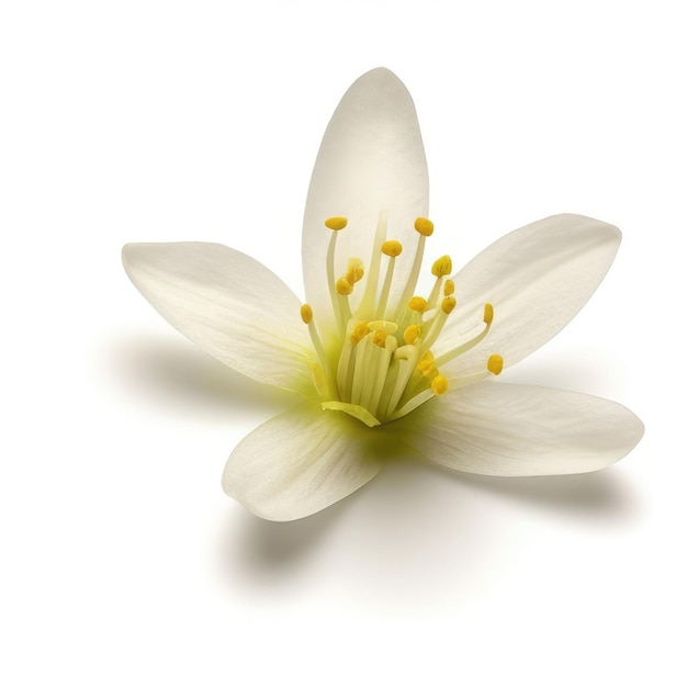 Une fleur blanche avec des points jaunes dessus