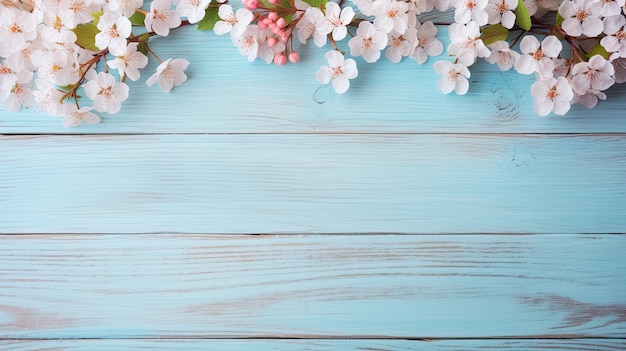 une fleur blanche sur une surface en bois bleu