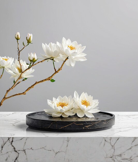 une fleur blanche sur une table de marbre