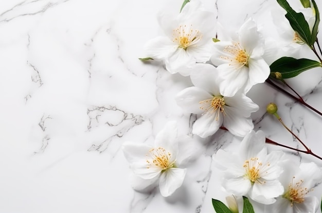 Une fleur blanche sur une table en marbre