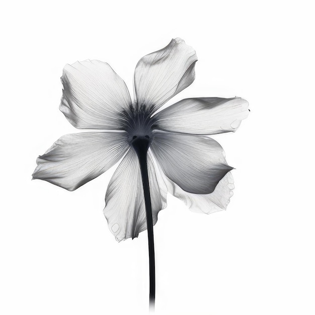 Une fleur blanche avec une tige noire et des pétales blancs.