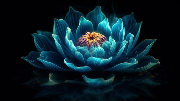 Une fleur bleue avec une ai générative au centre d'or
