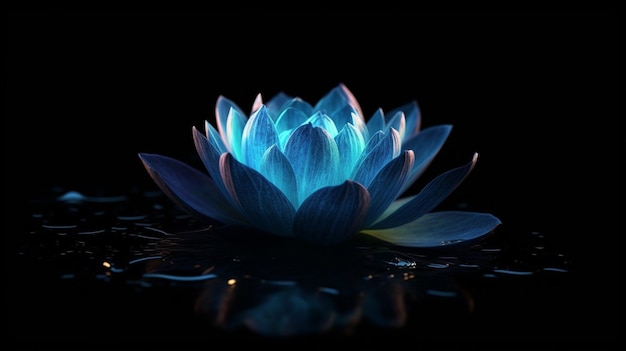 Une fleur bleue avec une ai générative au centre d'or