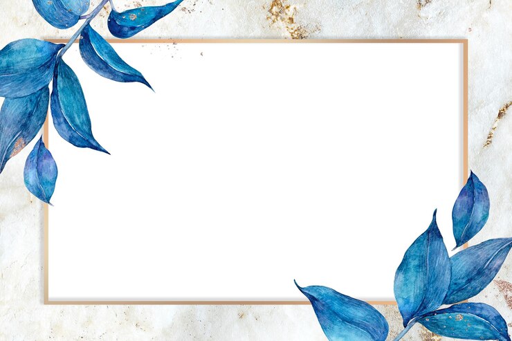 Photo fleur bleue et cadre doré png en aquarelle