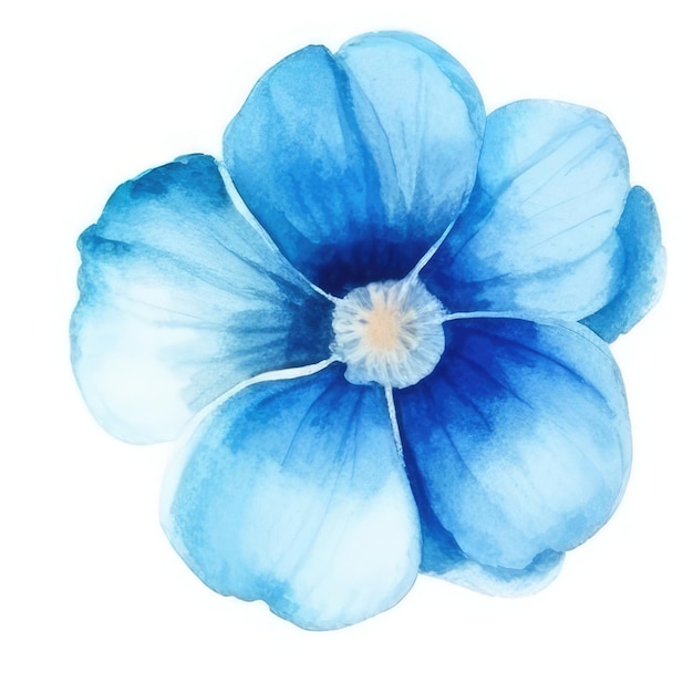 Une fleur bleue avec un centre blanc et des aquarelles bleues