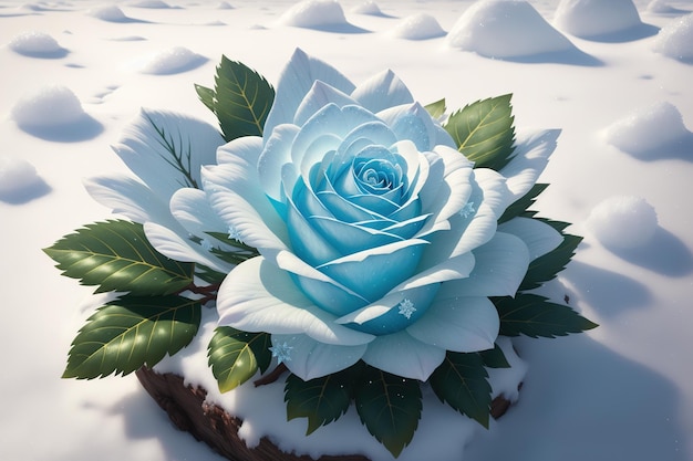 Une fleur bleue dans la neige