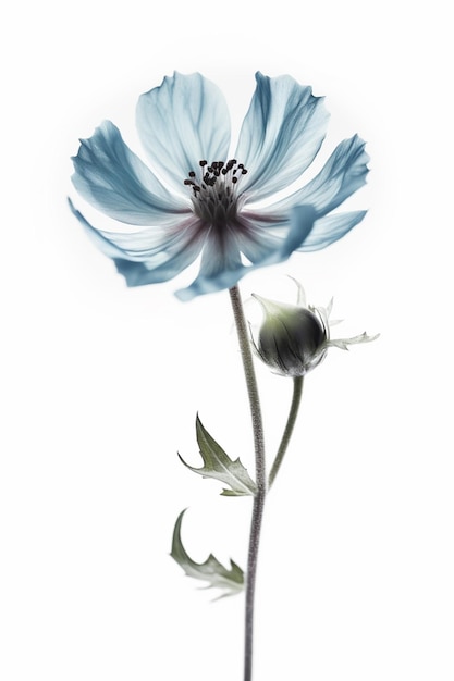 Une fleur bleue sur fond blanc