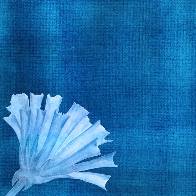 Fleur bleue sur fond bleu aquarelle fond avec fleur dessinée à la main