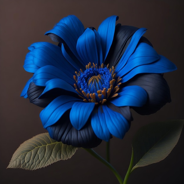 Fleur bleue sur fond marron