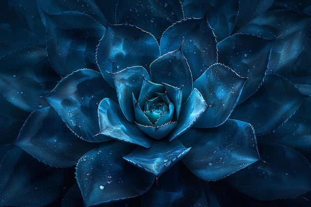 Une fleur bleue avec des gouttes d'eau