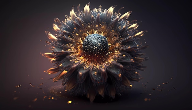 Une fleur avec une boule de feu dessus
