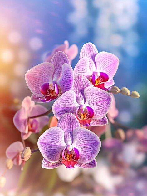 Fleur de bouquet de mariage d'orchidée sur fond de fenêtre flou généré par l'IA