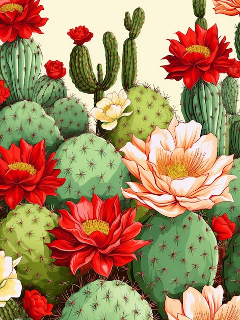 Fleur de cactus colorée Illustration réaliste