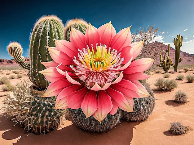 Une fleur de cactus fleurissant dans le désert