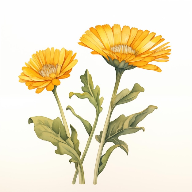 fleur de calendule isolée sur fond blanc belle illustration de style aquarelle