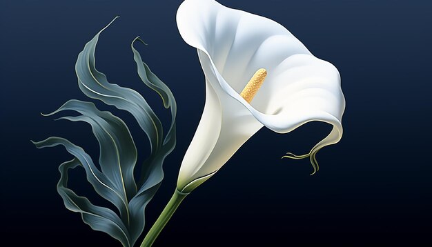 Fleur de Calla blanche douce avec de la fumée entourant sur fond sombre