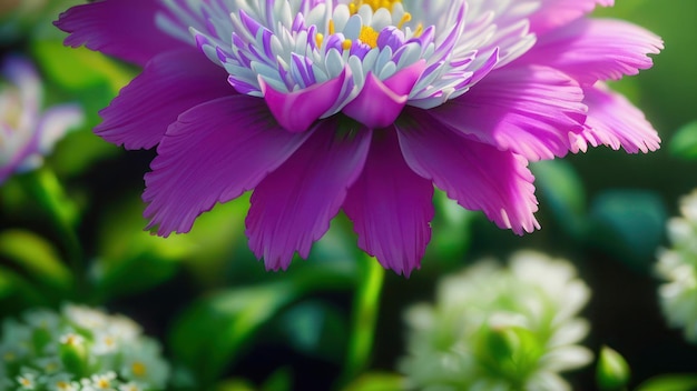 Une fleur avec un centre violet et un centre jaune