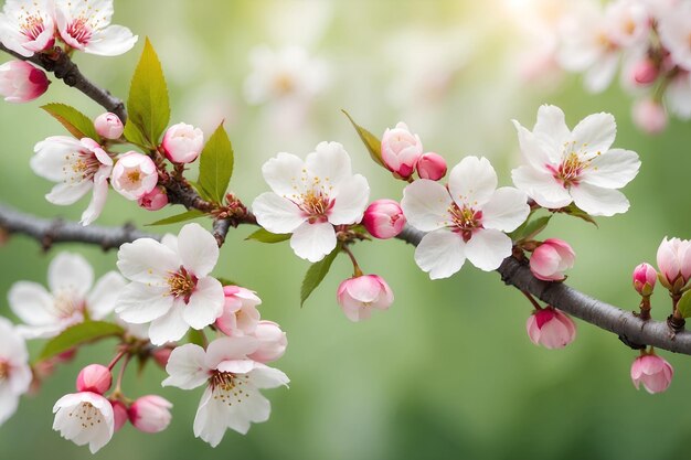 Fleur de cerisier au printemps avec fond vert flou