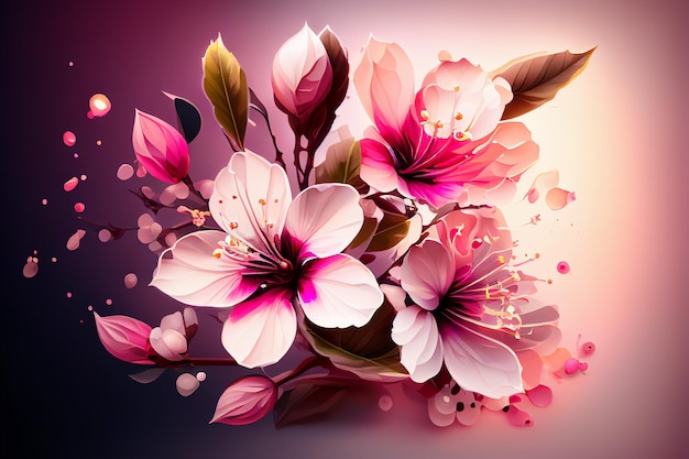 Fleur de cerisier, belles fleurs de sakura. Image d'art numérique