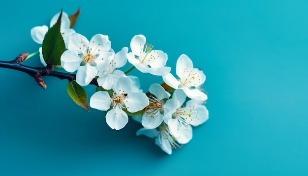 Fleur de cerisier blanc sur fond bleu