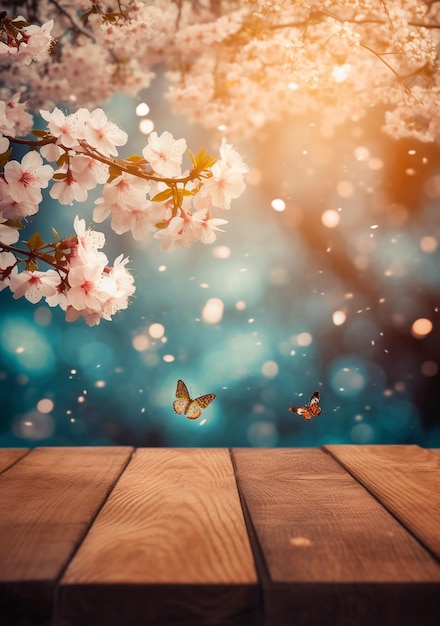 Fleur de cerisier sur une table en bois