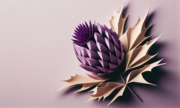 Fleur de chardon faite d'artisanat en papier IA générative