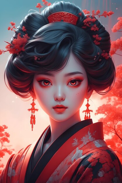 Fleur Chromatique Beautés Futuristes Rouge Hanfu Rêverie