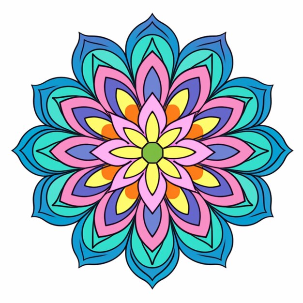 une fleur colorée avec un centre vert et des pétales bleus