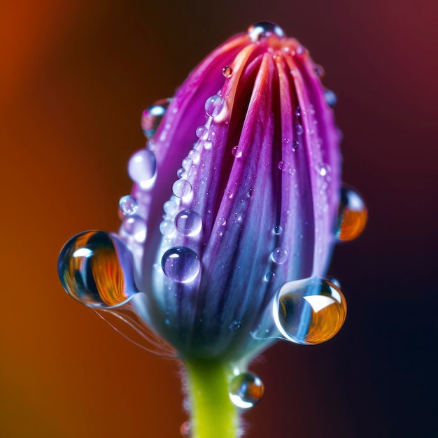 Une fleur colorée avec des gouttelettes d'eau dessus