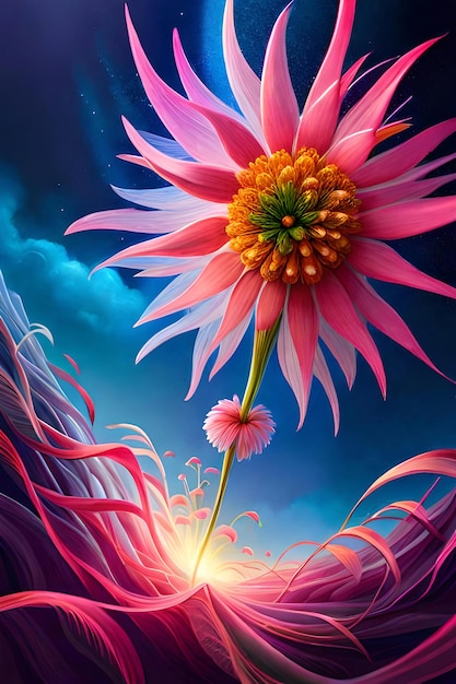 Une fleur colorée avec une poudre multicolore explose