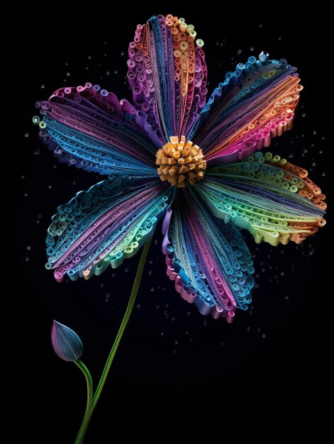 Une fleur colorée avec une tige verte et une fleur violette.