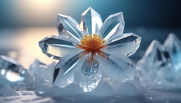 Fleur de cristal générative AI générée par l'IA sur fond de glace