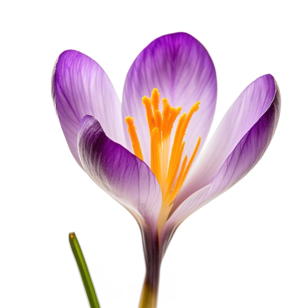 Une fleur de crocus violet avec le centre jaune.