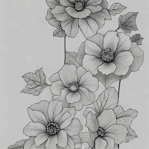 Fleur de croquis noir et blanc